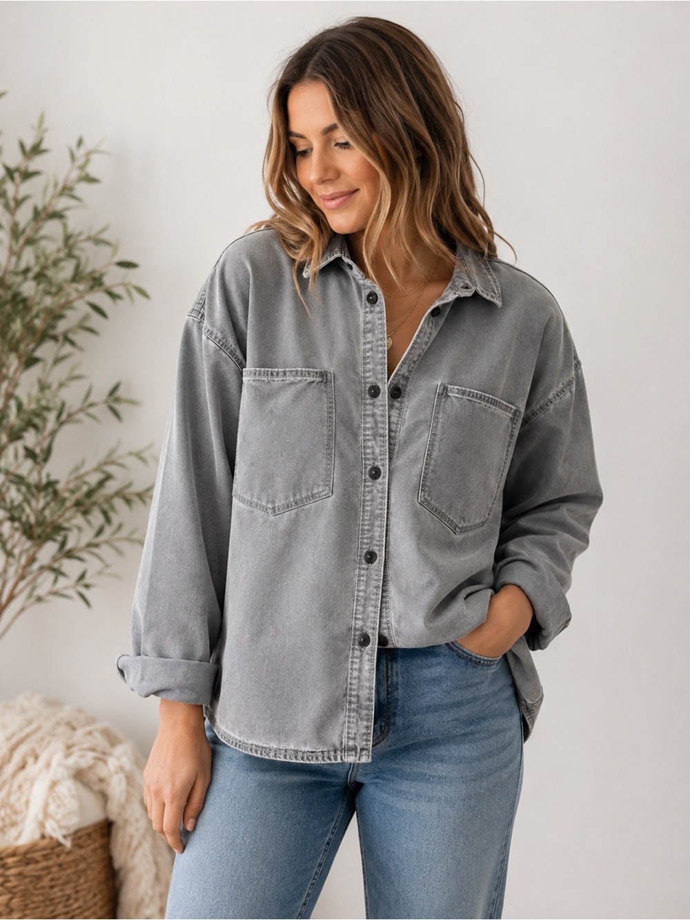 Zara • Oversized Grey Washed Shirt Jacket